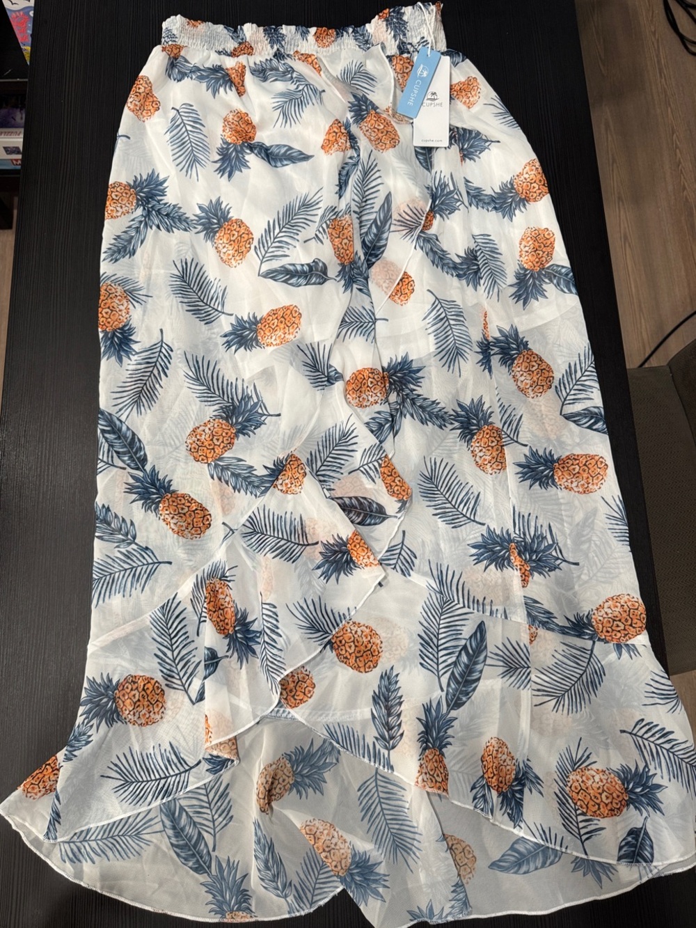 Cupshe White Pineapple Print Sheer Swim Coverup